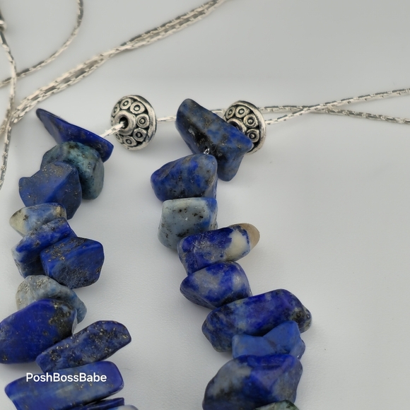 Handmade Lapis Lazuli & Sodalite Necklace 24" Silver Plated Chain Miami Artist - Picture 13 of 16